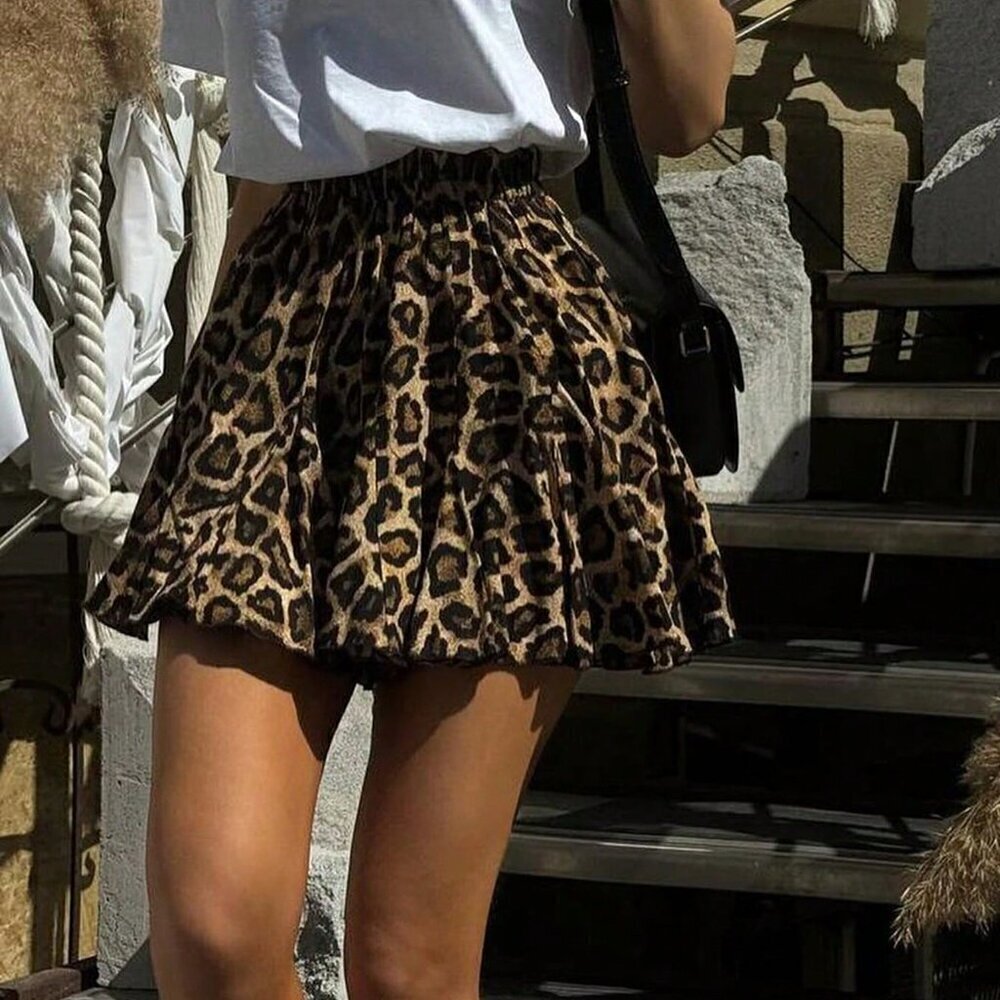 Coffee Brown Casual Women's Leopard Print Mini Skirt